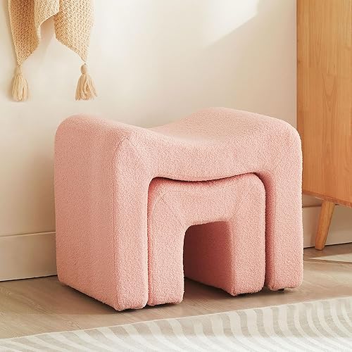 Miniatura 11 de Taburete Pequeño Otomán Taburete de Tocador Silla de Asiento sin Respaldo Moderno Reposapiés Juego de Otomán de Terciopelo Teddy para Cuarto de
