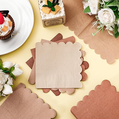 Miniatura 102 de Zhanmai Paquete de 100 servilletas de cóctel de 5 x 5 pulgadas, servilletas festoneadas de papel de color degradado con bordes festoneados, almuerzo