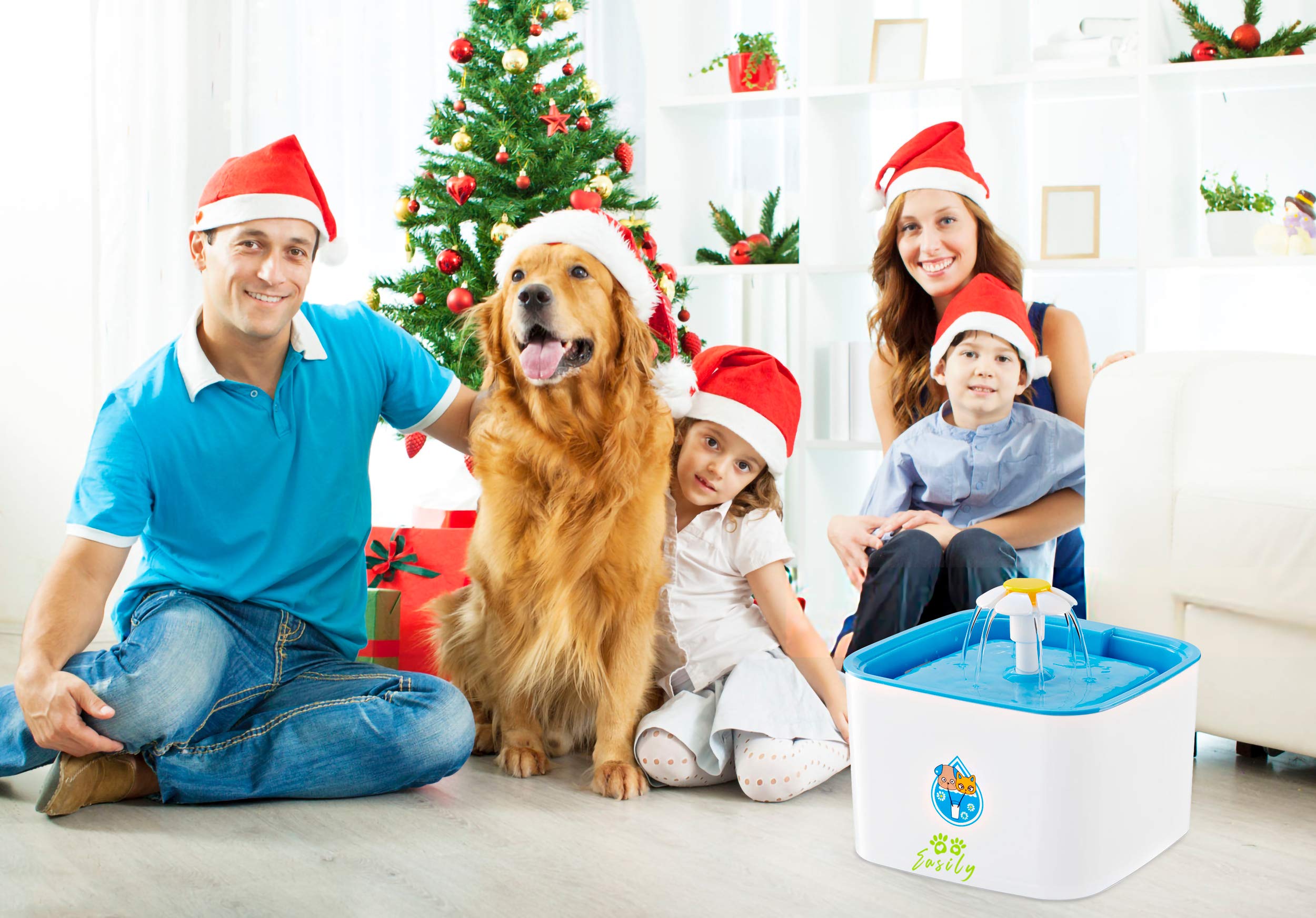 Easily Fontanella per Gatti, Cani e Animali Domestici, Filtro a Carboni, Grande capacità 2.5L, Automatica, 3 Giochi d'Acqua,silenziosa, Bassi consumi