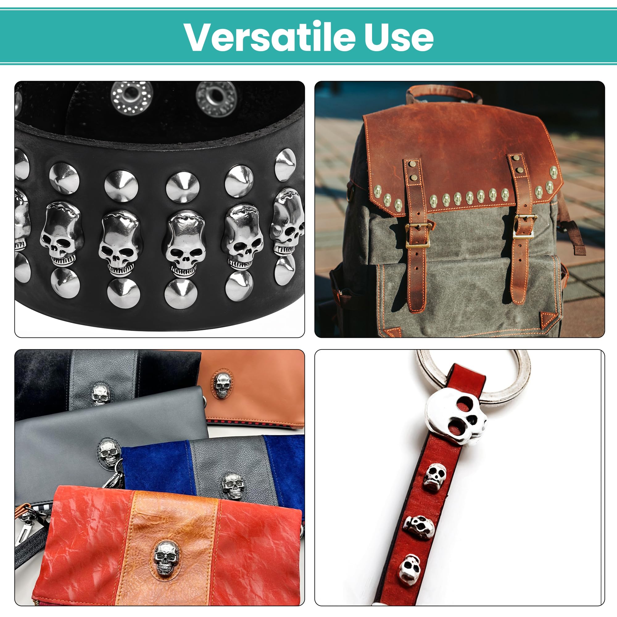Trimming Shop Kit de pernos de cabeza de calavera de 9 mm x 15 mm con juego de troqueles para máquina verde, 400 remaches de metal para manualidades en cuero, chaquetas, mezclilla, ropa gótica, bolsos
