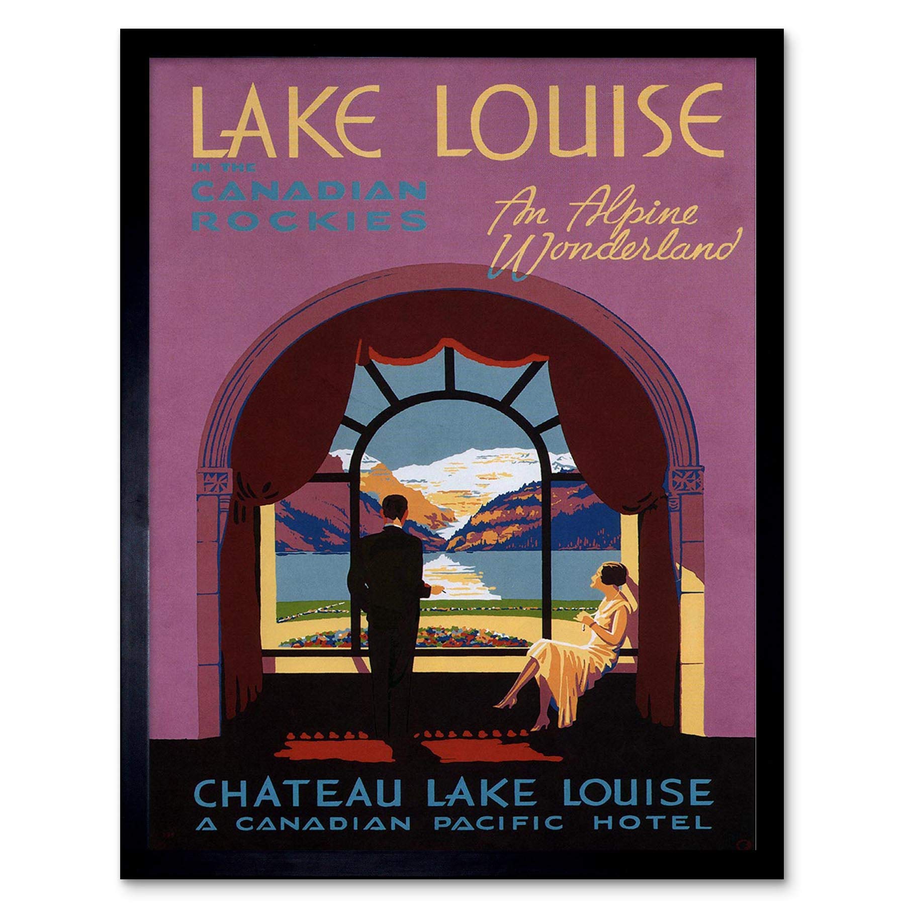 Wee Blue Coo Travel Tourism Lake Louise Rocky Mountains Canada Vintage Advert Art Print Framed Poster Wall Decor 12X16 Inch
