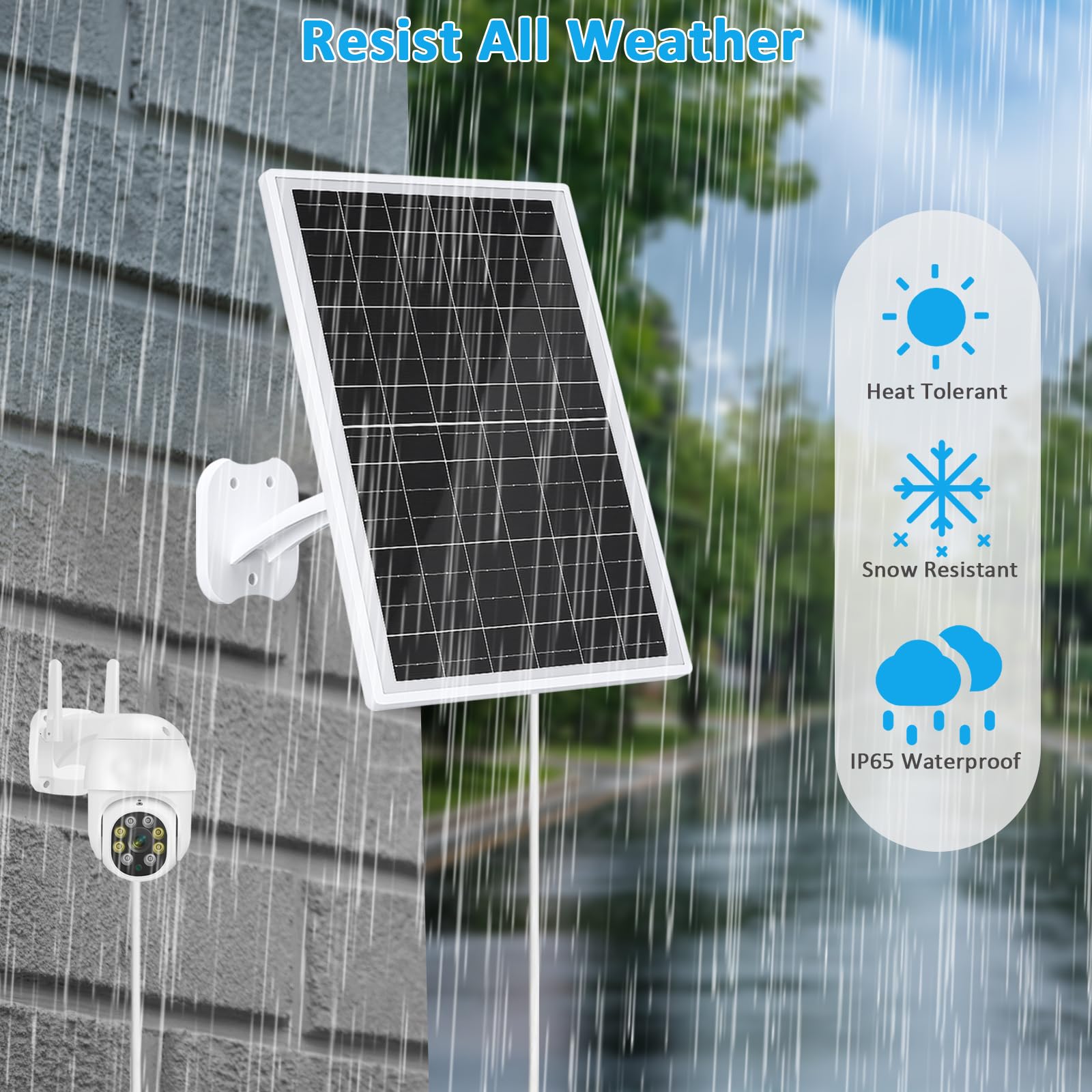 FUTUREZEN Panel solar de 13 W para cámaras de seguridad y cámaras de sendero, USB-C, micro USB y salida CC de 5,5 x 2,1 mm, impermeable IP66, montaje ajustable de 360°, cable de 7.2 pies