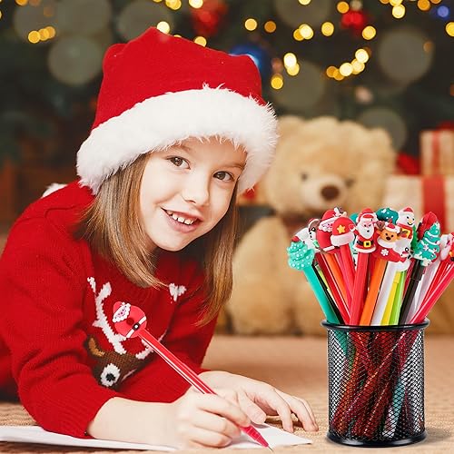 Miniatura 6 de SAIWEILAI ONLINE 100 bolígrafos de tinta de gel de Navidad a granel, 20 estilos, bolígrafos de tinta negra de Navidad, bolígrafos de gel retráctiles