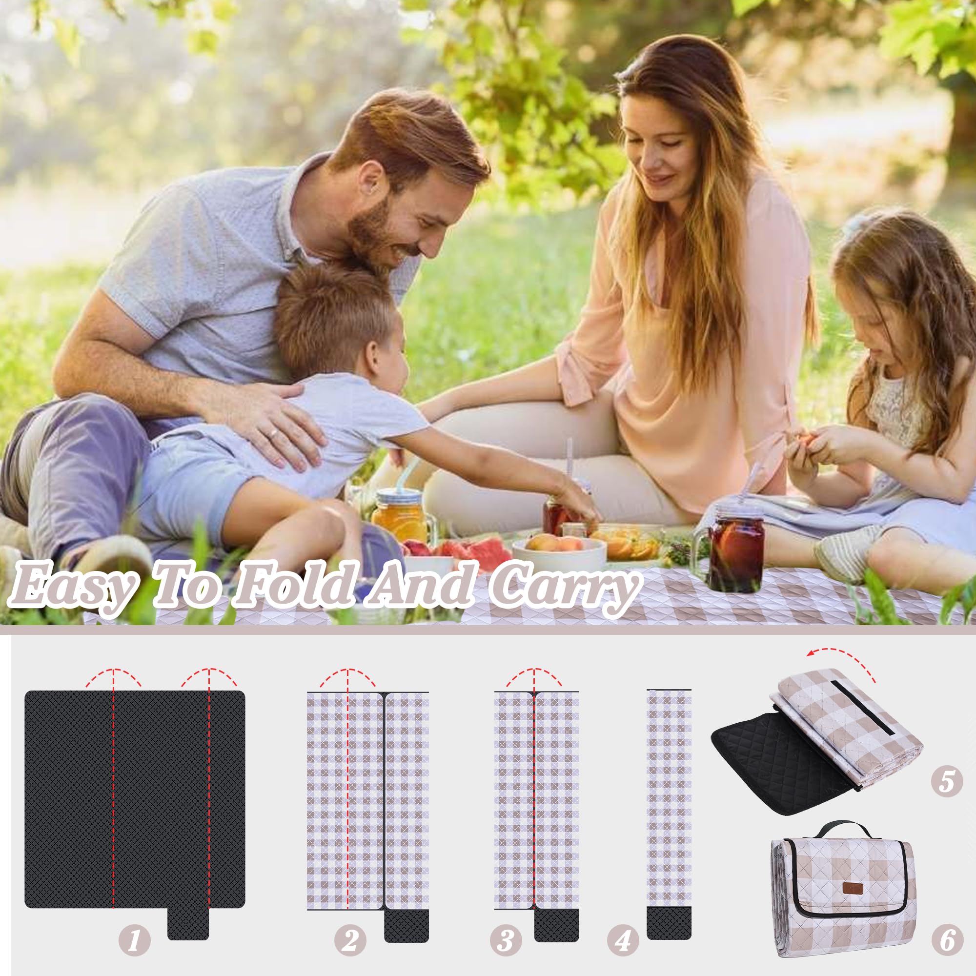 Tapis de pique-nique imperméable surdimensionné, tapis d'extérieur portable, peut être utilisé comme couverture de camping, tapis de plage, couverture de concert, couverture d'activités de