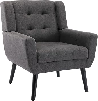Modern Soft Linen Material Ergonomics Accent Chair Living,Room Chair,Bedroom Chair,Home Chair,with Black Legs,Weight Capacity 250 Lbs,for Indoor Home,Darkgray