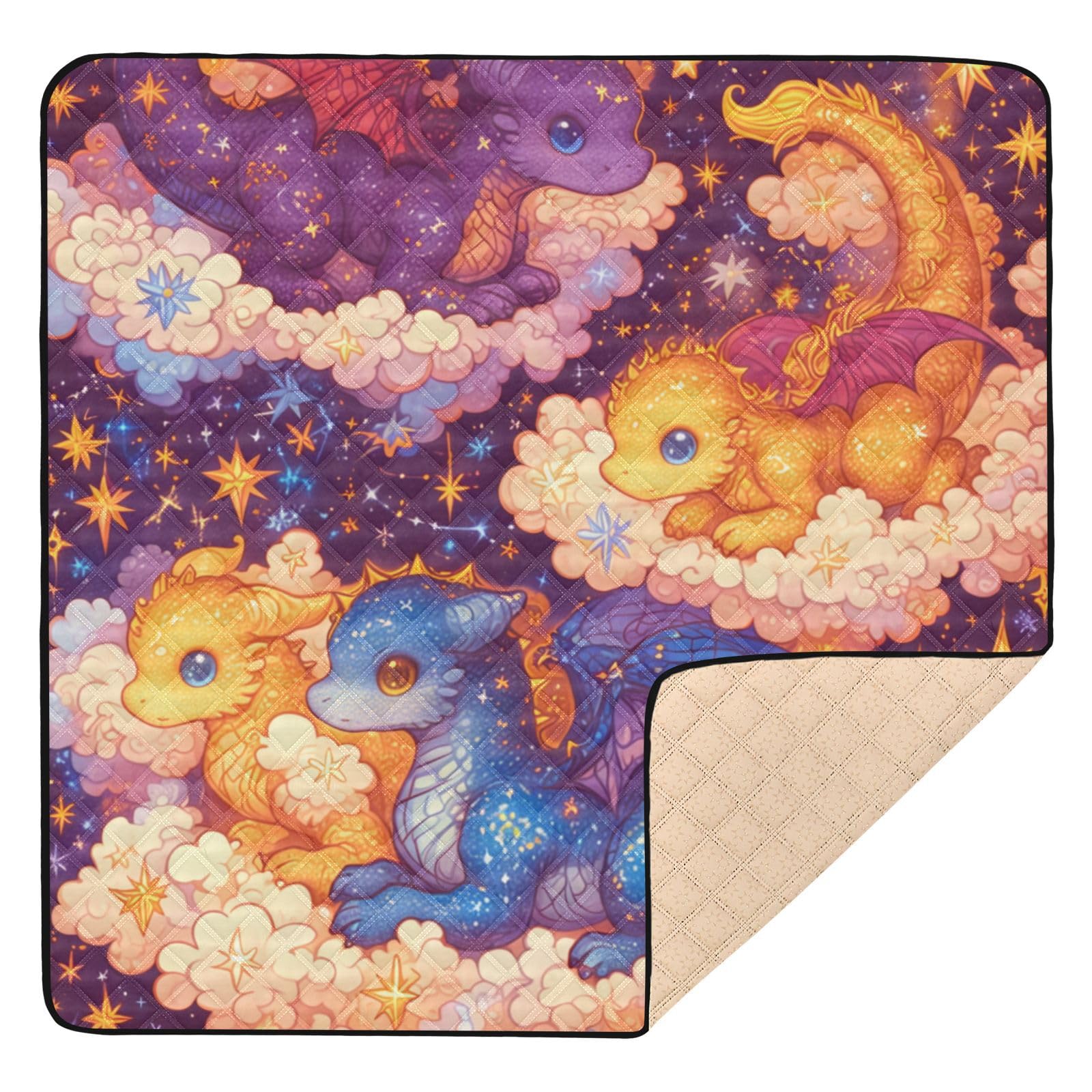 Kigai Cute Dragon Baby Play Mat for Floor and Playpen 50x50 inch Non-Slip Baby Activity Playmat Waterproof Foldable Crawling Mat for Infants Toddlers