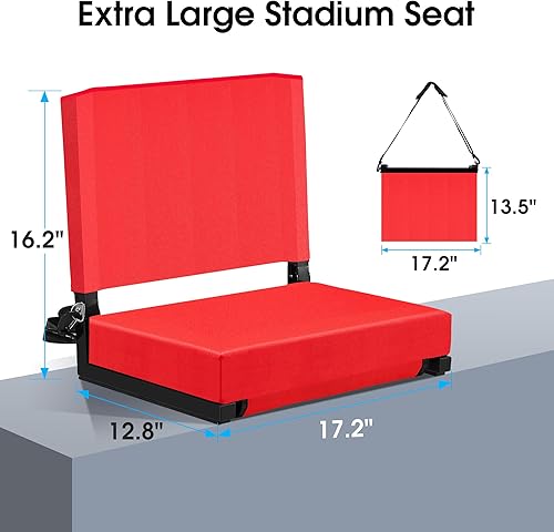 Miniatura 3 de Eusuncaly Asiento de estadio para gradas con respaldo y cojín acolchado ancho y cómodo, sillas plegables con correa para el hombro y bolsillos de