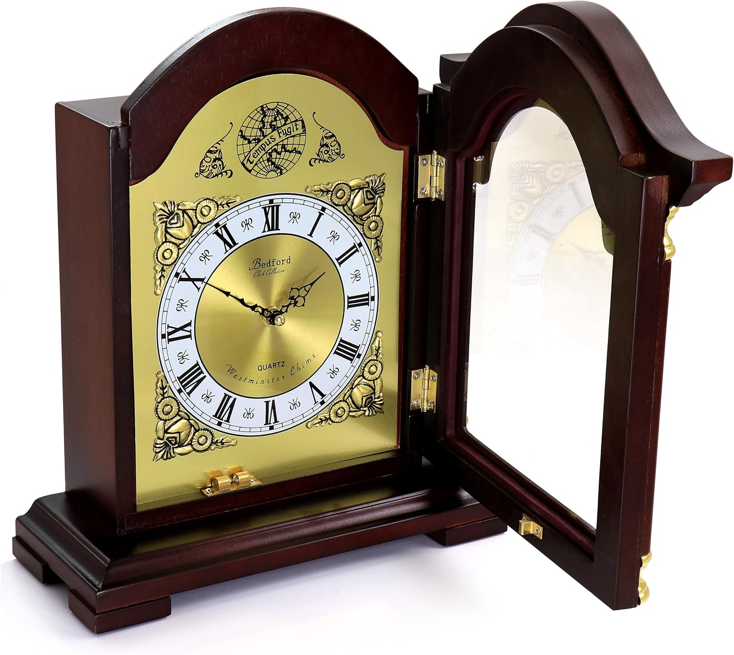 Bedford Clock Collection Redwood Mantel Clock with Chimes