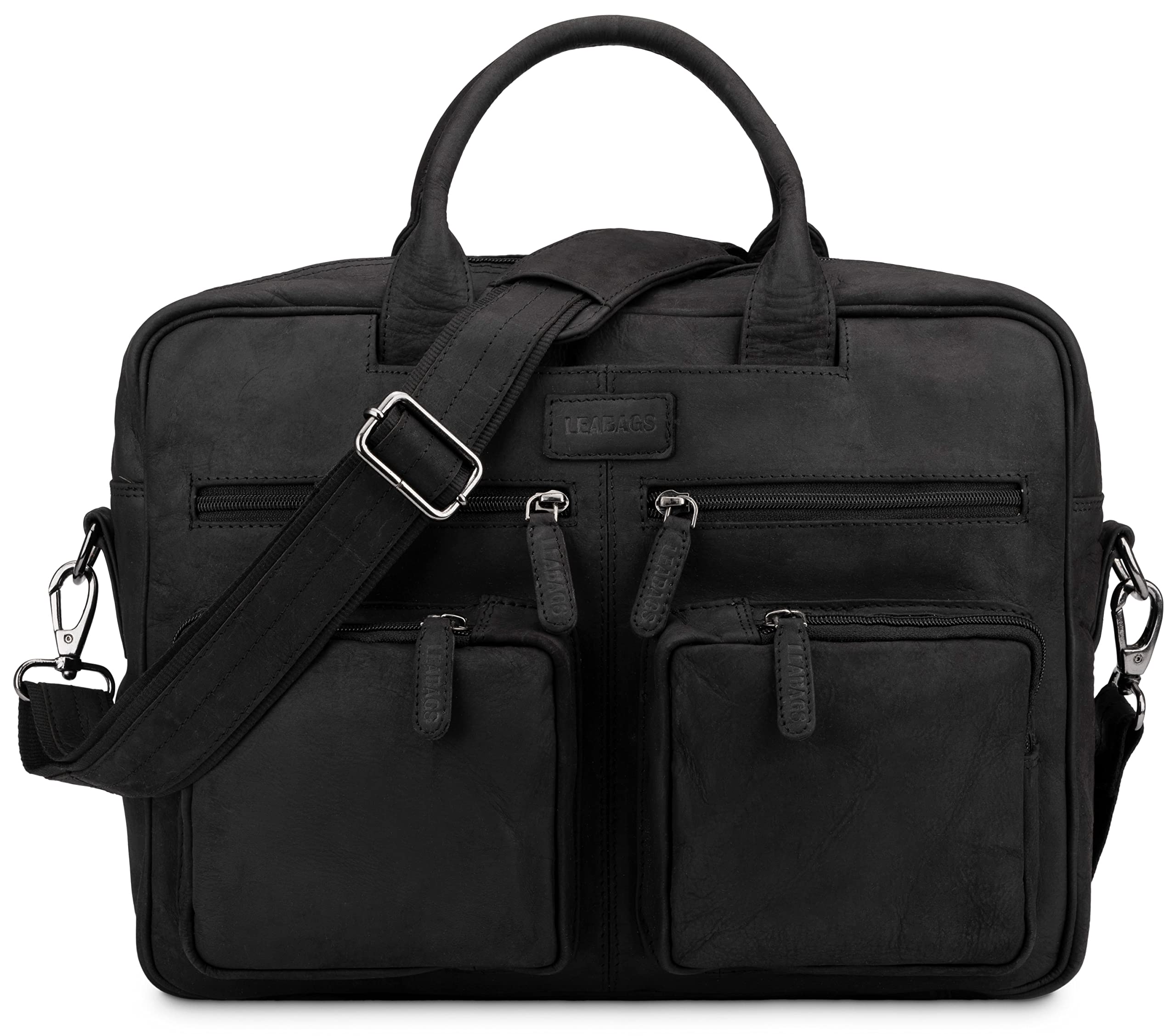 LEABAGS Bolso para hombres y mujeres | Bolsa portátil de cuero genuino 15" | Bolso bandolera con correa | Bolso de hombro | Bolsa mensajera | Bolsa de trabajo | Bolsa de profesor