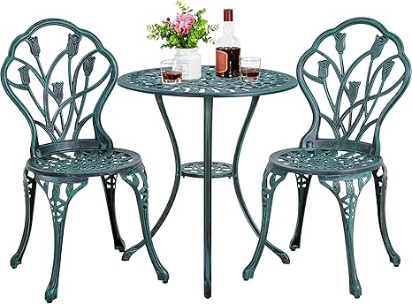 Amazon.com: Yaheetech Patio Bistro Sets 3 Piece Cast Aluminum Bistro Table and Chairs Set, Cast ...