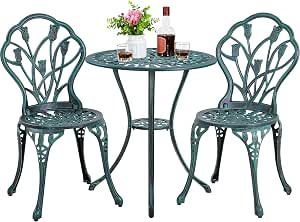 3 tlg Antik Aluminiumguss Bistroset Balkonset Sitzgruppe Gartentisch mit 2 Stühle Schwarz