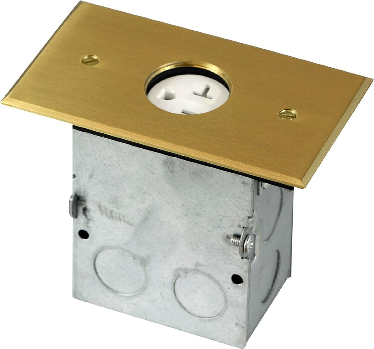 ENERLITES Screw Cap Cover Floor Box kit, 5” x 2.87” 1-Gang Cover, 20A Tamper-Weather Resistant Receptacle Single Outlet, Watertight Gasket, Corrosive Resistant Hardware, UL Listed, 975547-C, Brass