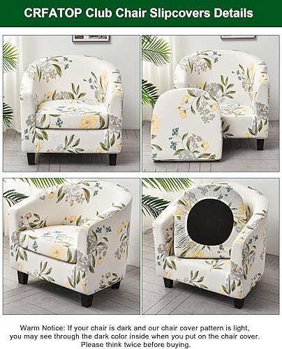 Miniatura 3 de CRFATOP Funda elástica para silla de club de 2 piezas, fundas para silla de bañera, fundas suaves con estampado, protector de muebles extraíble para