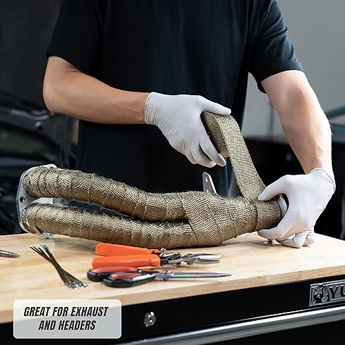 Miniatura 3 de Envoltura de escape de titanio de 2 pulgadas x 50 pies para cabezales de automóvil de motocicleta con bridas de acero inoxidable
