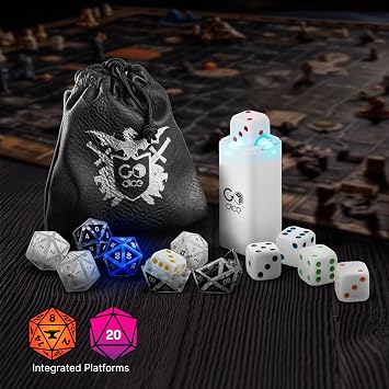 GoCube Ultimate GoDice Pack 6 Smart Connected Dice & Converter Shell Set D20, D12, D100, D10, D8, D4 for Role-Playing Games.Compatible with DND Platforms Roll20, Foundry & Discord App