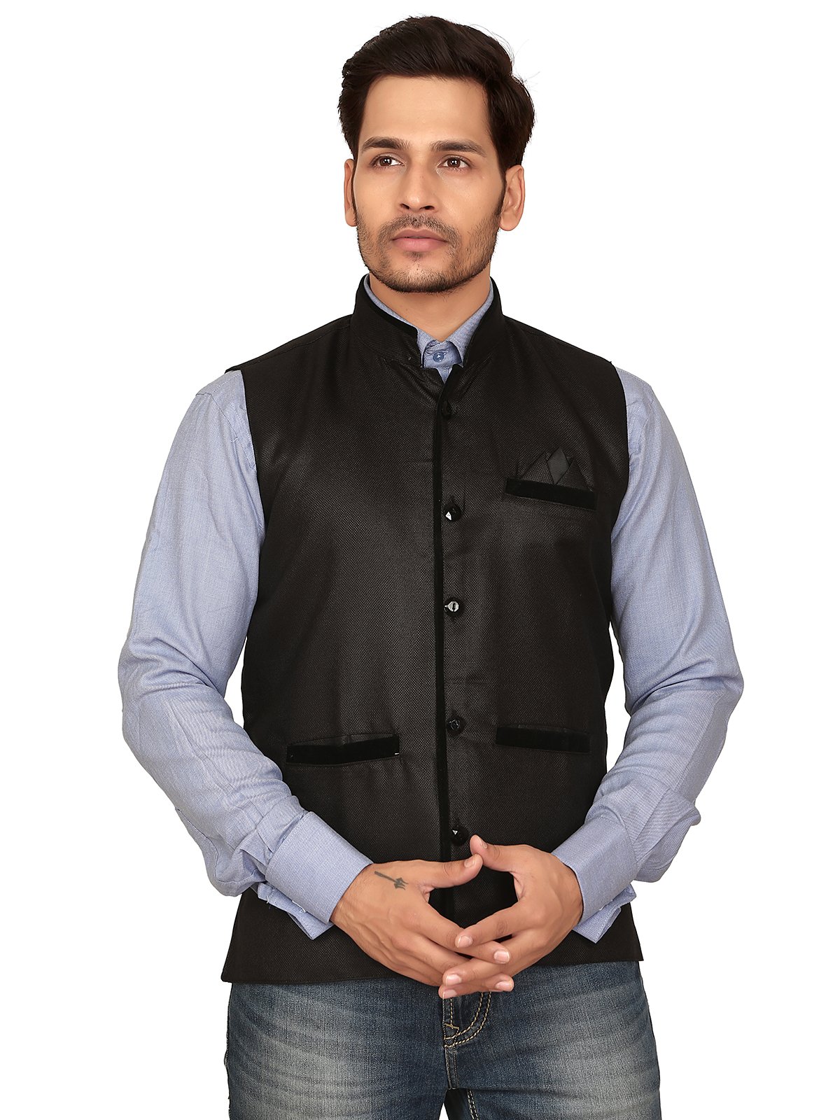 Men's Blend Nehru Jacket (Black, X-Large)-image-23