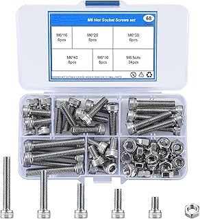 68 Pcs M6 Hex Socket Head Cap Screws Bolts and Nuts Assortment Set, Stainless Steel Metric Bolts and Nuts Kit for Automotive Furniture Electrical Industrial Repair Screws Bolts and Nuts