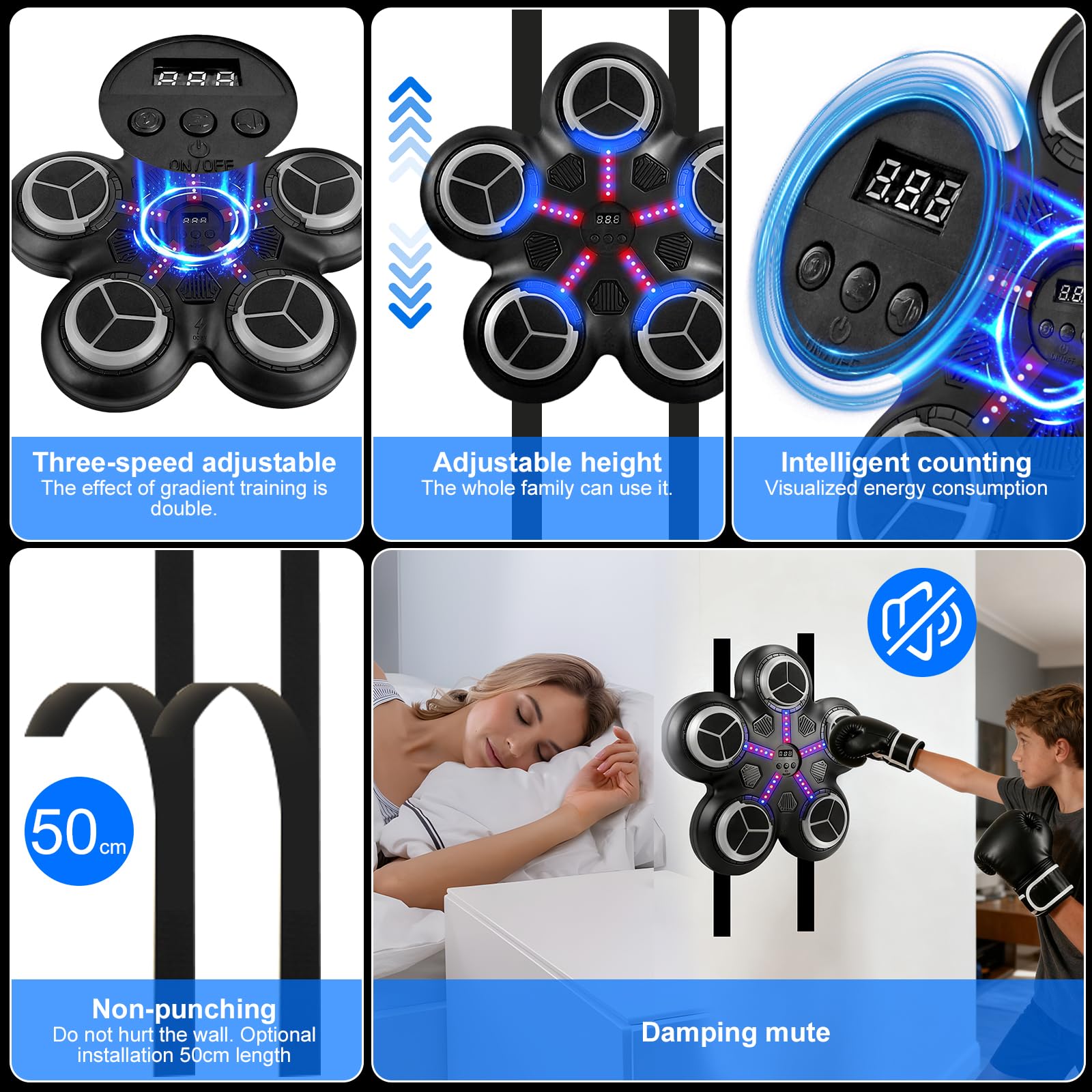 OBEST Macchina da Boxe Musicale Boxmaschine con Schermo LED per Bambini, Montaggio a Parete con Guantoni da Boxe, Allenamento con Bersaglio Indoor, Regalo per Bambini