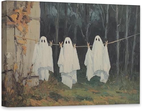 KSDUT Vintage Halloween Ghosts on Clothesline Canvas Wall Art Decor 11"x14"