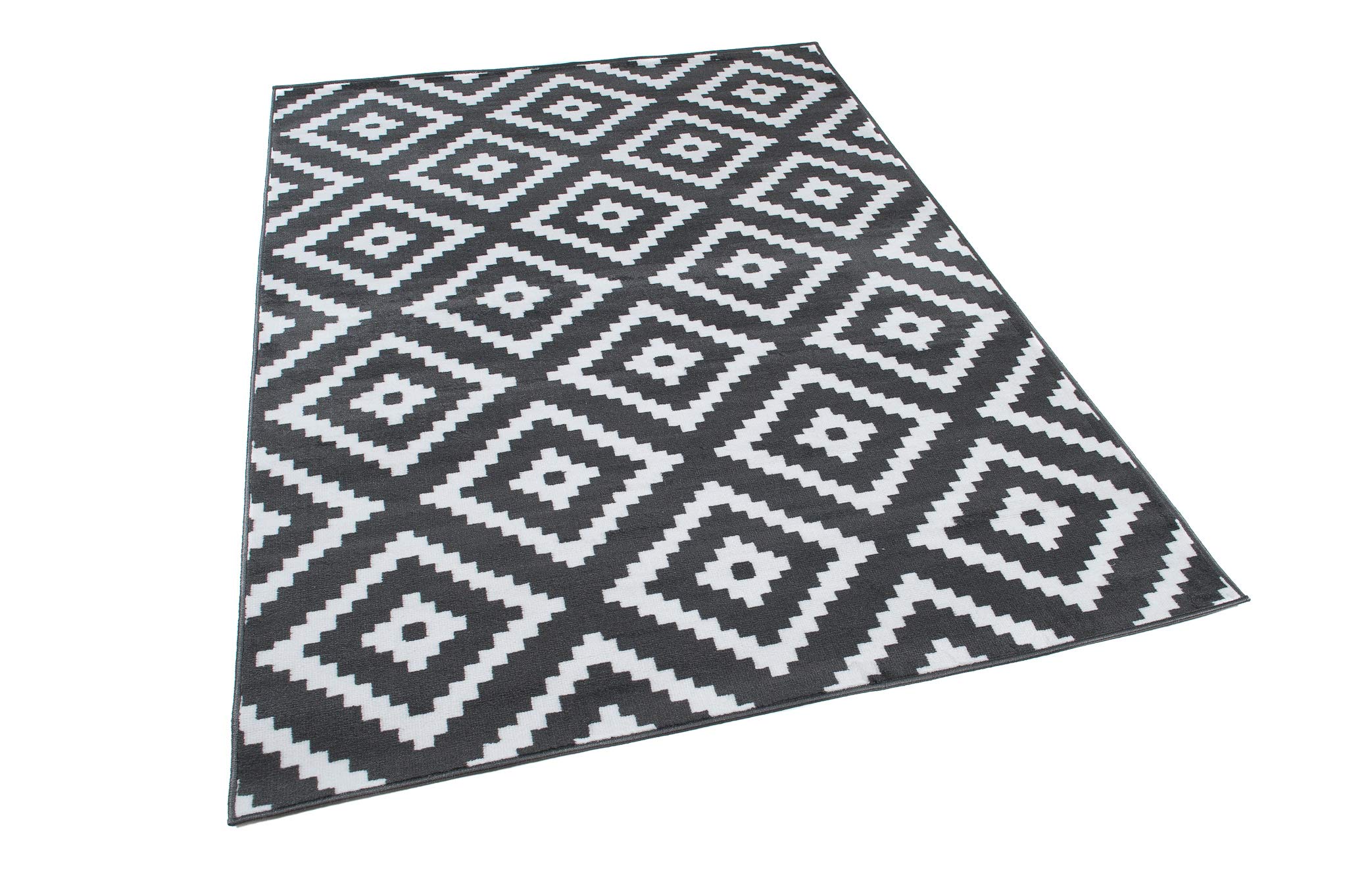 TAPISO Luxury Tapis Poils Ras Moderne Gris Foncé Blanc Géométrique Marocain Losanges Tapis Salon Chambre Adulte Salle à Manger Bureau Oeko-TEX Résistant 120 x 170 cm