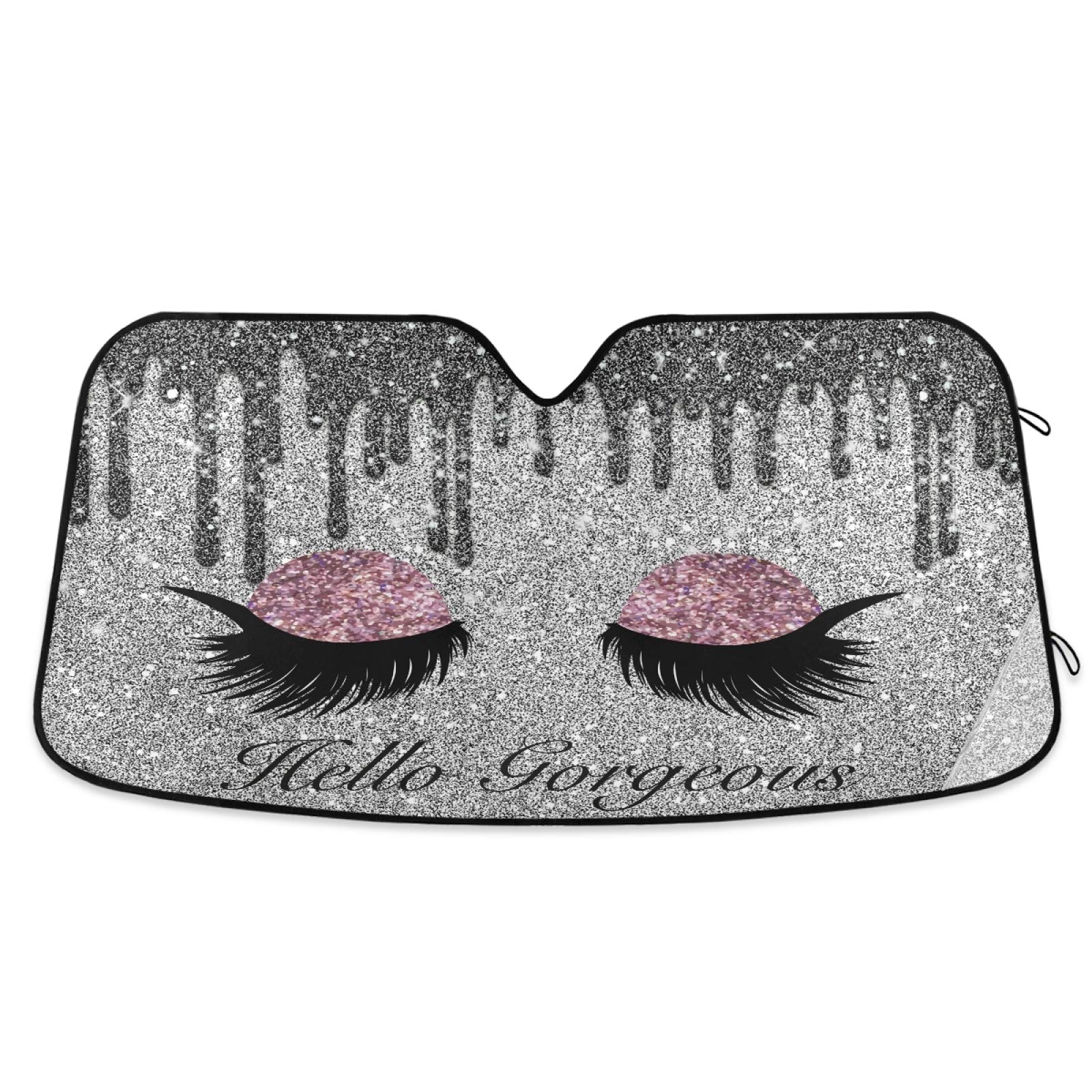 Eyeshadow with Hello Gorgeous Car Windshield Sun Shade - Blocks UV Rays Sun Visor Protector, Sunshade to Keep Your Vehicle Cool and Damage Free, Easy to Use, Fits Windshields of Various Sizes
