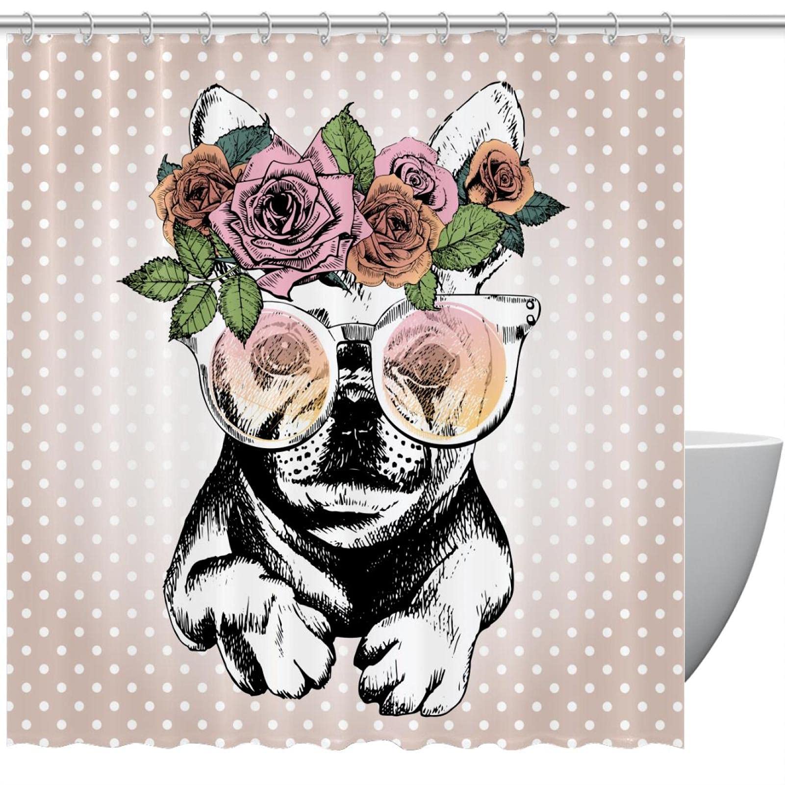 Rideau de douche bouledogue français en textile imperméable de qualité supérieure