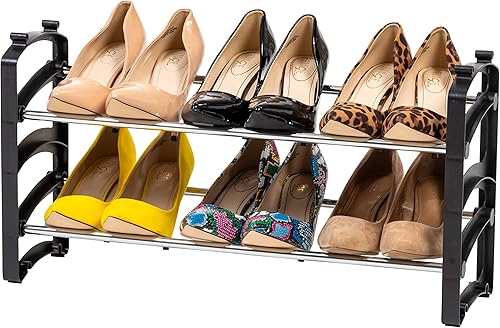 IRIS USA - Zapatero de 2 niveles para entrada, 6 pares de organizadores de zapatos para armario, organizador apilable de almacenamiento de zapatos,