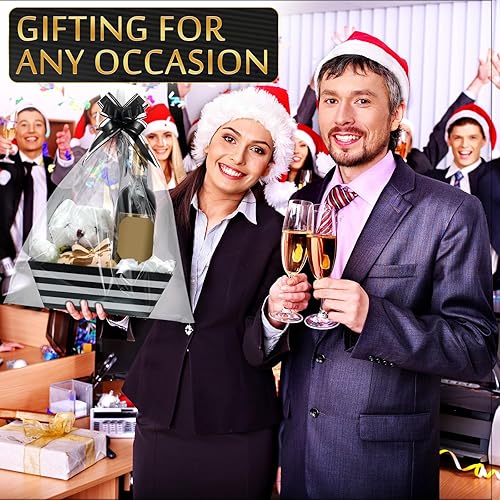 Miniatura 6 de Mimorou Paquete de 6 cestas de cartón negro para regalos vacías, cesta de regalo de papel kraft de 6.5 x 10 pulgadas de grosor con bolsas y lazos,