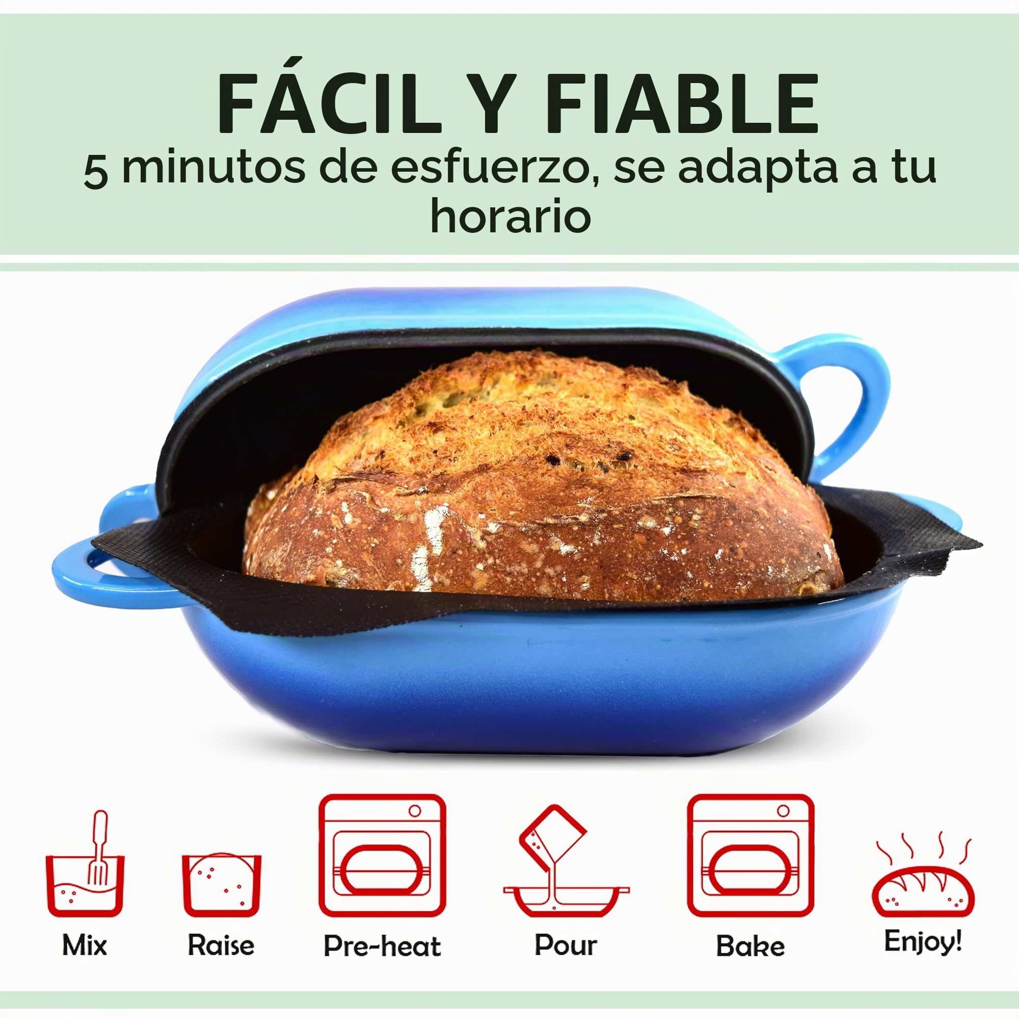 LoafNest World's Easiest Artisan Bread Kit. Cast iron casserole [Blue Gradient] and Non-Stick Perforated Silicone Liner
