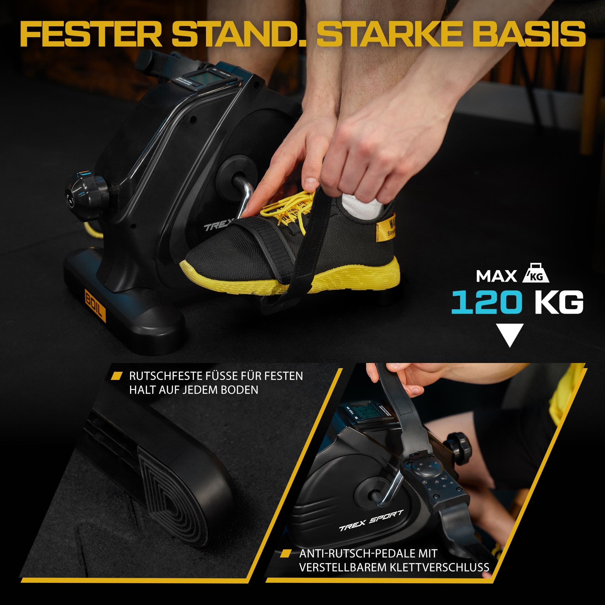 TREX SPORT Pedaltrainer Mini Bike Senioren Heimtrainer Boil bis 120kg | TX-120BB 2in1 Beine & Arme Fitnessgerät für Zuhause, Büro, kompakt, gelenkschonend