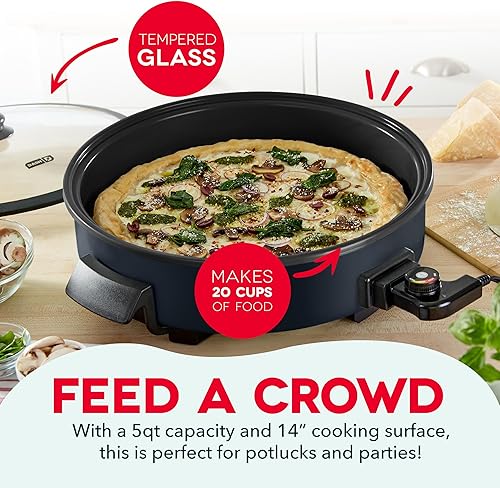 Miniatura 3 de Dash Family Size Electric Skillet with 14 inch Nonstick Surface + Recipe Book for Pizza, Burgers, Cookies, Fajitas, Breakfast & More, 20 Cup Agua
