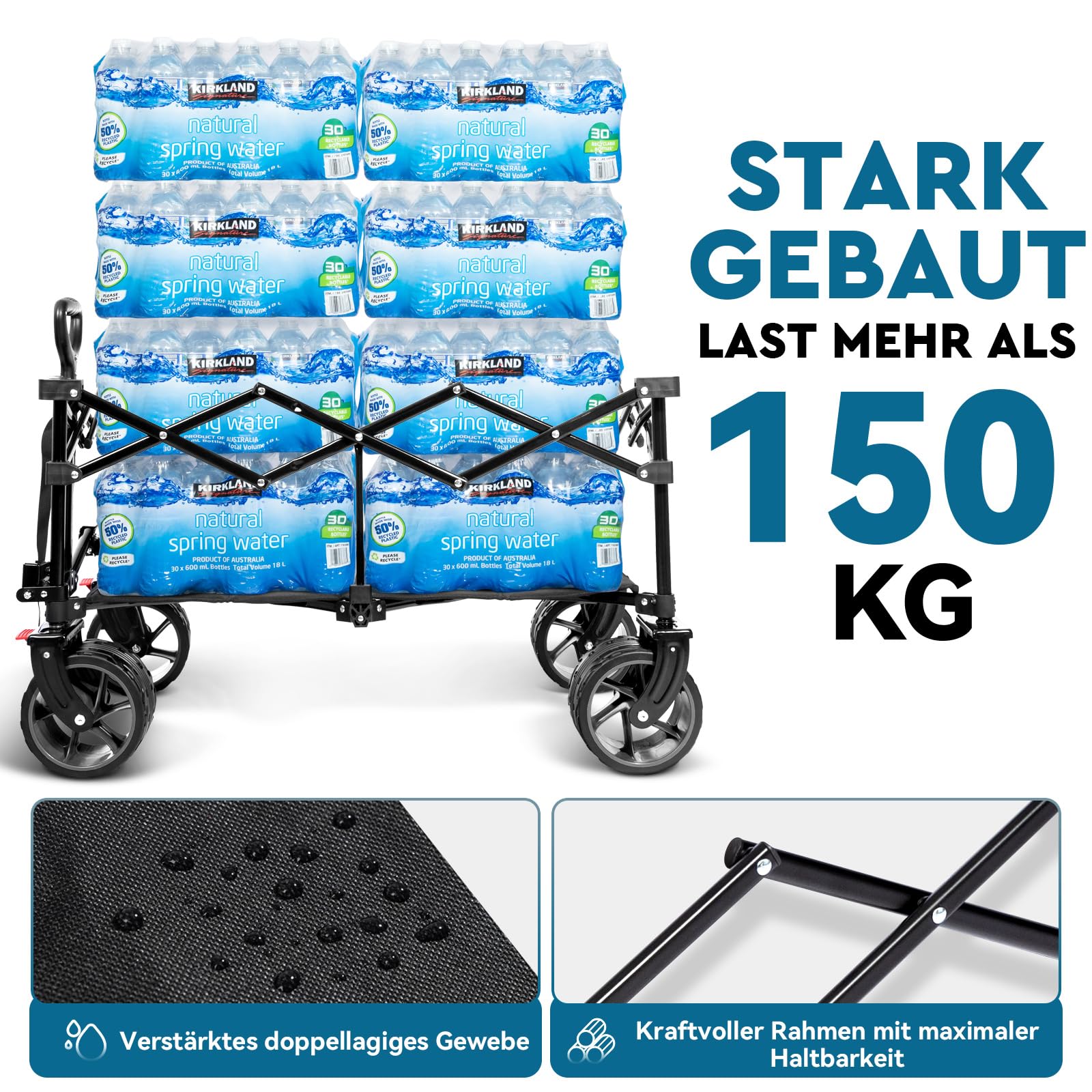 HIKENTURE Bollerwagen Faltbar 135L Faltbarer Bollerwagen - Klappbarer Handwagen für Strand Camping Einkaufen - Faltbollerwagen Handwagen