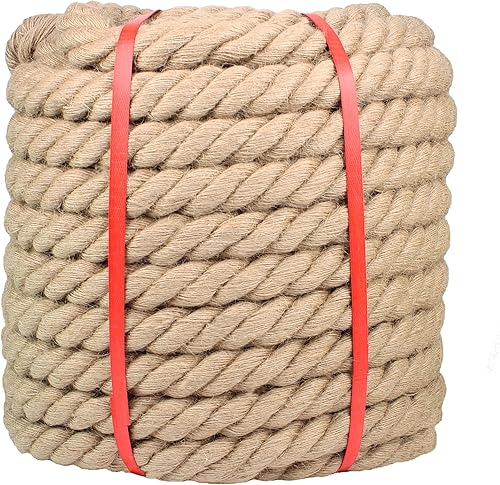 Miniatura 1 de Cuerda de manila de 1-14 pulgadas x 100 pies, cuerda de manila trenzada gruesa de yute de 1.25 pulgadas para paisajismo, manualidades, deportes,