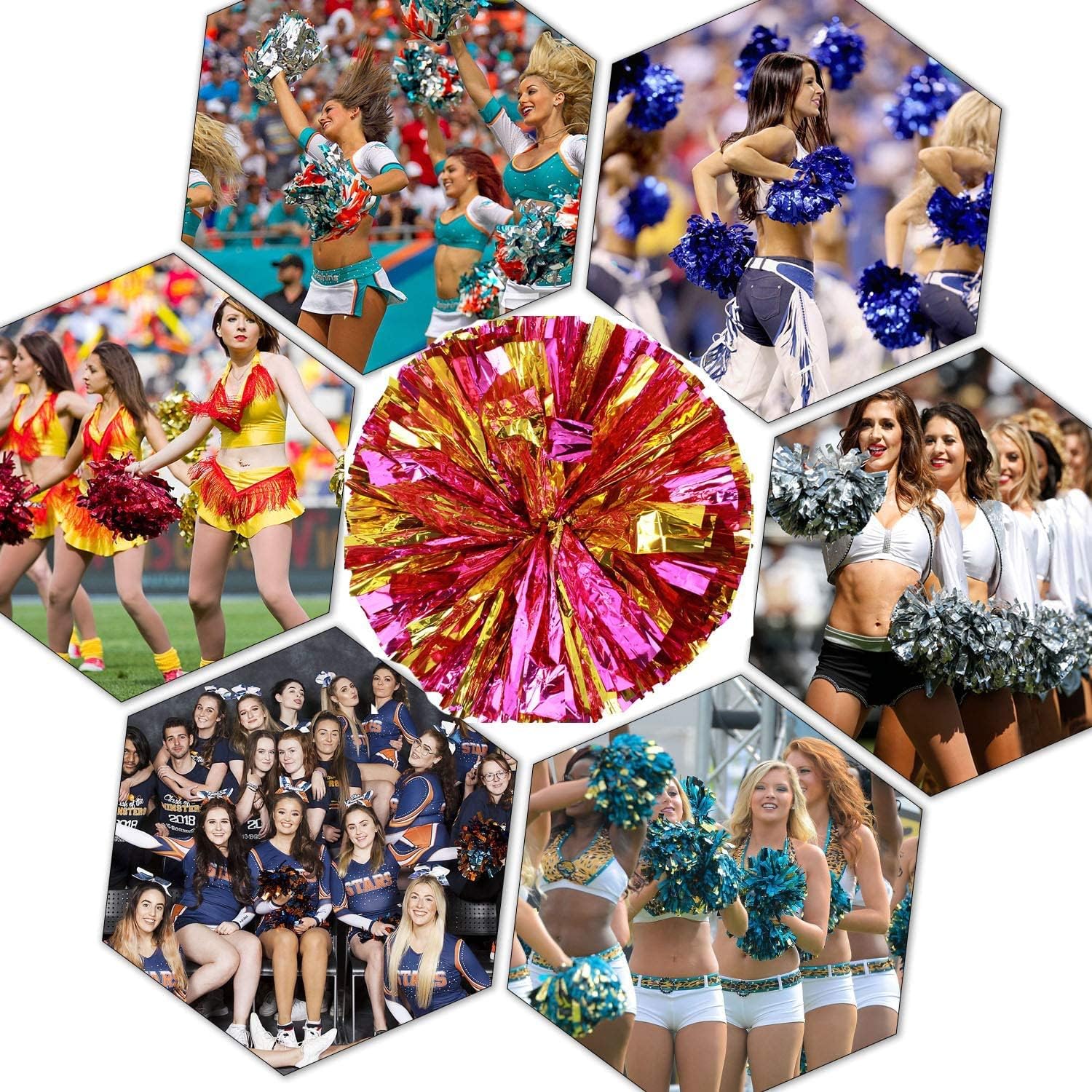 Pompones Animadora Pompones Metallic Cheers Pompones de Porristas 2 Piezas Pompones Deportivos Cheerleading Pompom Dance Pompom Sports Game Team Spirit Accesorios Porristas Pom — view 6