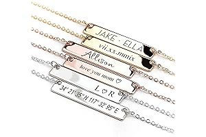 Engraved Necklace for Women, Personalized 4N Silver Name Bar Necklace