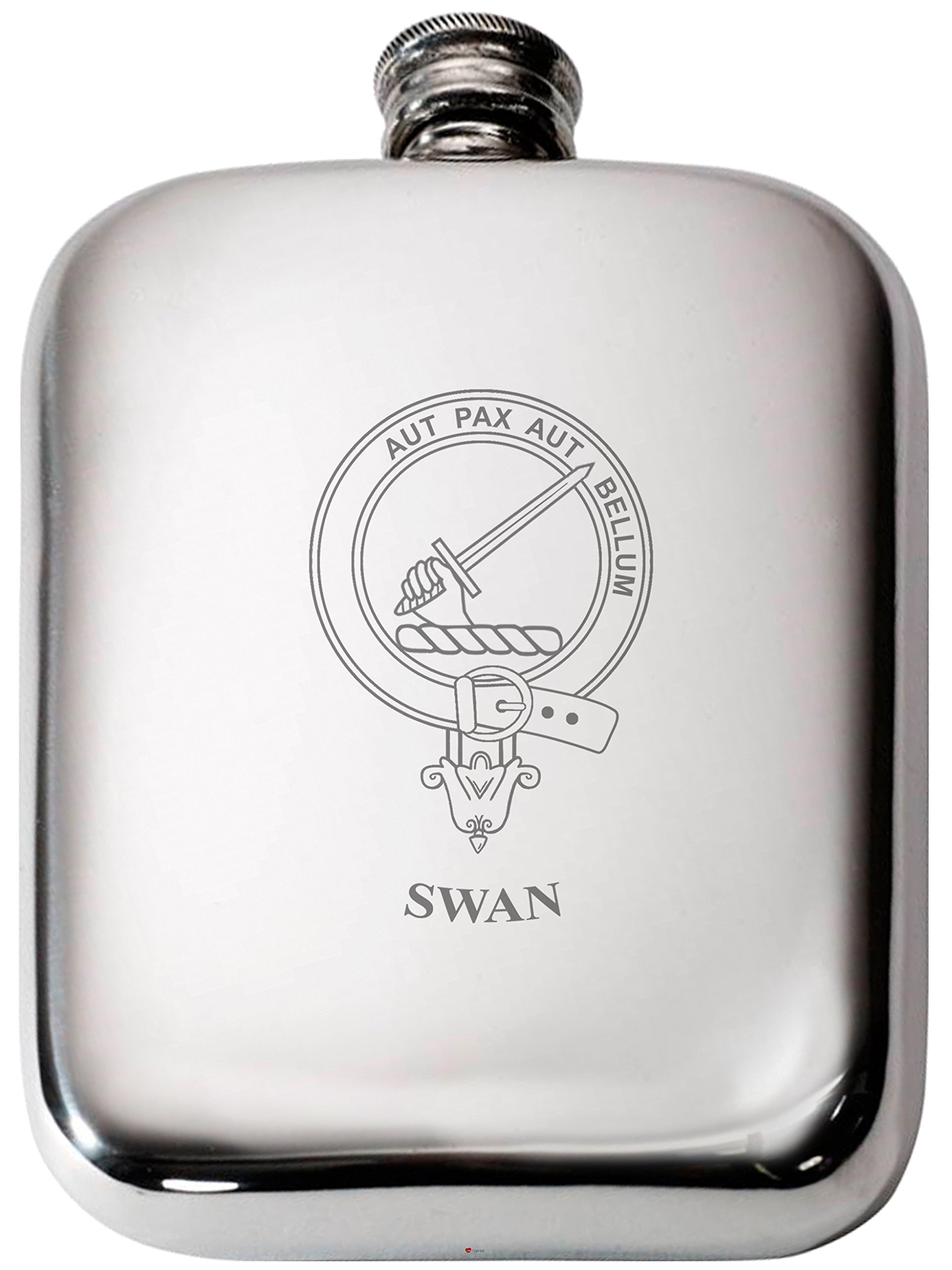 Flacon de Hanche Étain Nom de Crête de Clan Écossais Swan Cadeau Unique