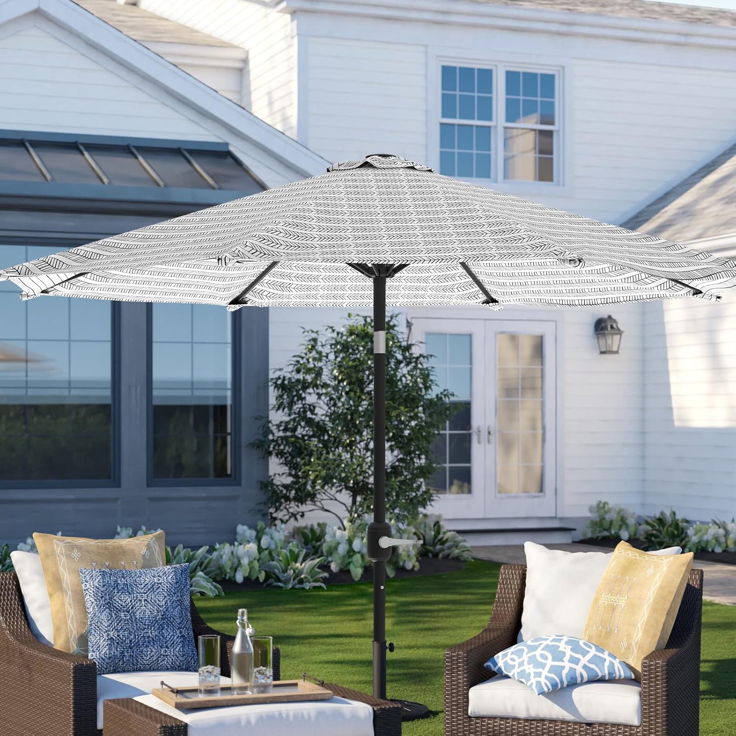 LVTXIII 9' Patio Umbrella Outdoor Printed Umbrella with Push Button Tilt and Crank for Table Market Garden Backyard Swimming Pool, 8 Ribs
