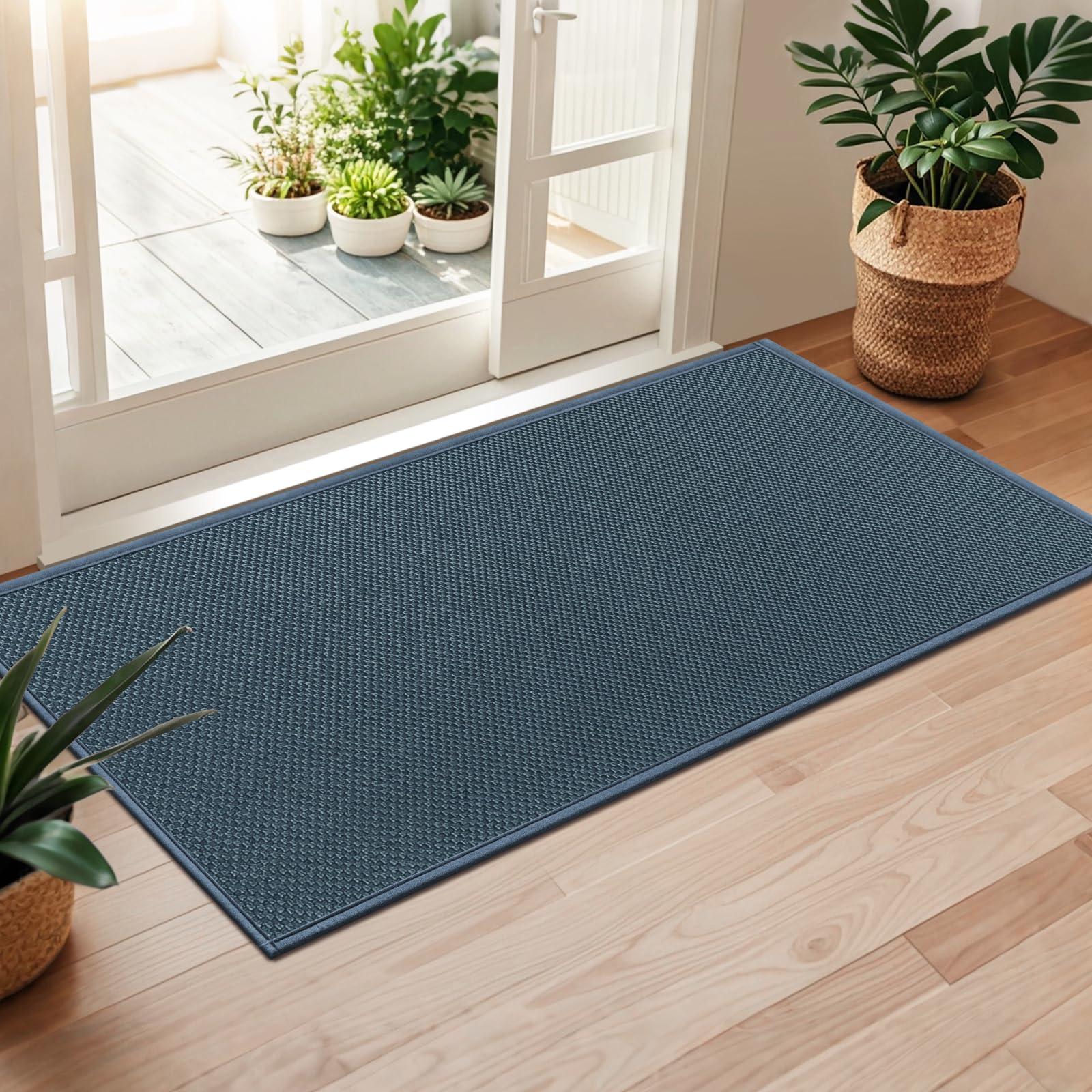 LEKEEPGO Door Mat Indoor 60 x 120 cm, Non-Slip Doormat, Washable Dirt Trapper Mat, Thin Door Mat, Absorbent Entrance Rug, Clean Mat, Entrance Mat for Indoor, Cyan Blue