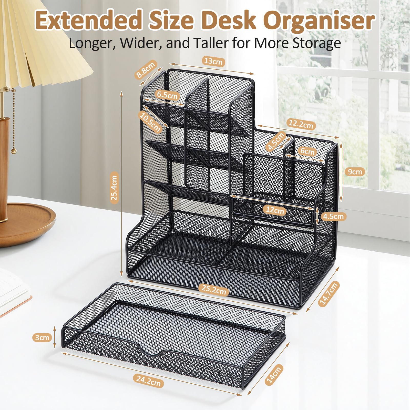 Alyvisun Organizer da Scrivania con Cassetto, Organizzatore da Scrivania a 12 Scomparti con Griglia, Organizer Scrivania Ufficio per Casa, Scuola, Cancelleria, Accessori