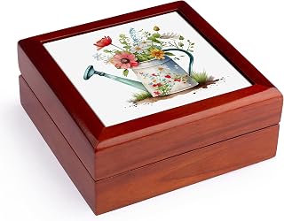 3dRose Pretty Watering Can Full Jewelry Box 7 x 7 inch with 4 inch tile