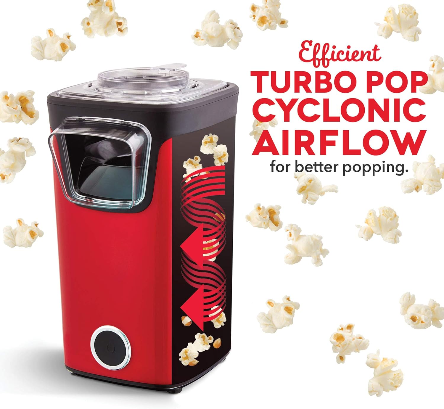 DASH Turbo POP Popcorn Maker with Measuring Cup to Portion Popping Corn Kernels + Melt Butter, 8 Cup Popcorn Machine - Red