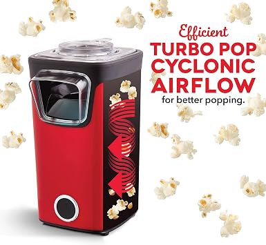 Dash Turbo Pop Popcorn Maker - Theater-Style Popcorn Machine - with Measuring Cup & Butter-Melting Tray - Convenient, Space-Saving Design - 8 Cups, Red
