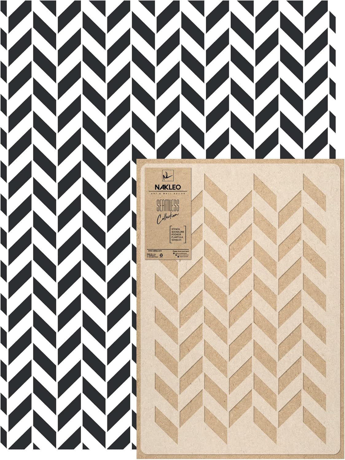 NAKLEO Reusable Plastic Wall Stencil - 59x95cm / 23” x 37” - Herringbone Chevron Zigzag Geometric - Large Seamless Repetitive Allover Wallpaper Pattern Painting DIY Craft Template