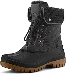 Botas de neve femininas à prova d'água isoladas, quentes, com cadarço, botas de inverno até o meio da panturrilha para uso ao ar livre