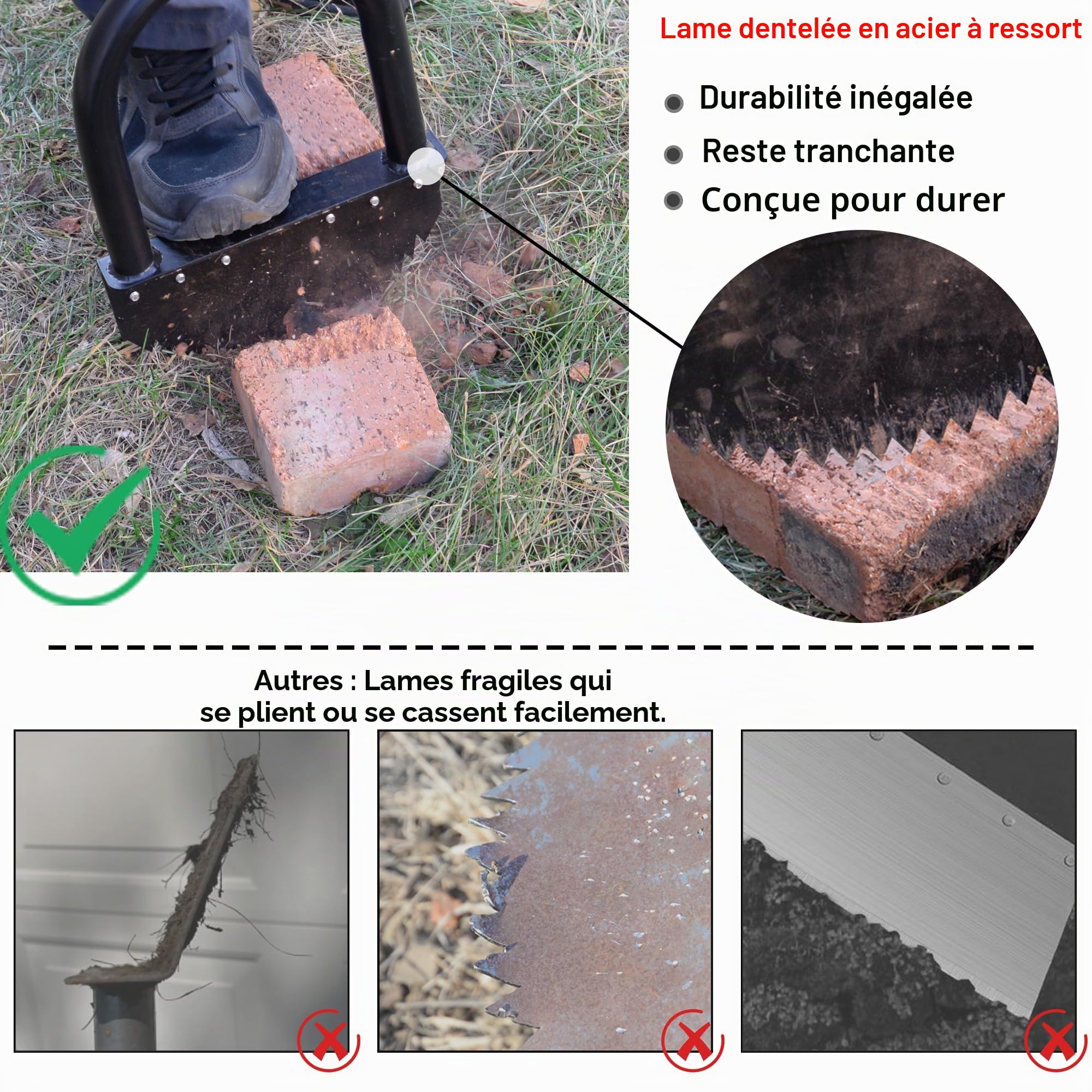 Coupe-Bordures Manuels 104 cm à Lame en Acier au Carbone Poignée Longue en Caoutchouc Plateforme Large Résistant à la Rouille Outil d'entretien de Jardin avec Lame en Acier Manganèse à Demi-Lune