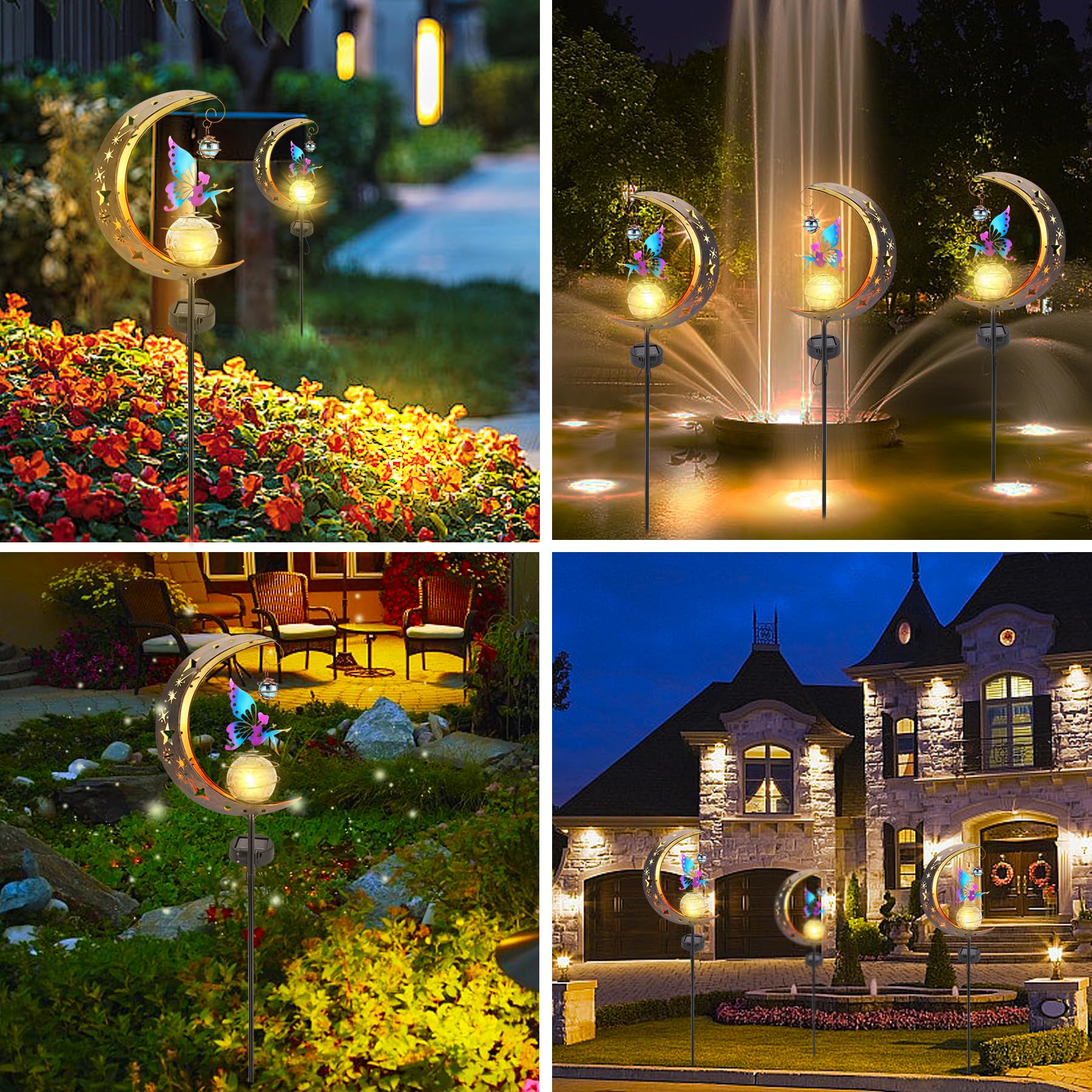 VEEKAY Mond Solarleuchten Garten Deko Terassendeko,Freien Solarlampe für Außen,Metall Mond Solar LED,Wasserdichte Solarleuchte Garten Deko mit Erdspieß, Gilt für Außen Terrasse Balkon Pfahlpfad Rasen