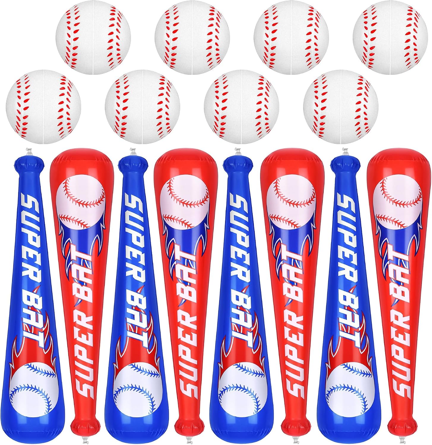 Fovths 8 Sets Inflatable Baseball Bats and Baseballs Set 22 Inch Inflate Baseballs with Mini Foam Sports Stress Ball for Sports Theme Birthday Party Favors