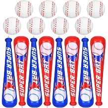 Fovths 8 Sets Inflatable Baseball Bats and Baseballs Set 22 Inch Inflate Baseballs with Mini Foam Sports Stress Ball for Sports Theme Birthday Party Favors