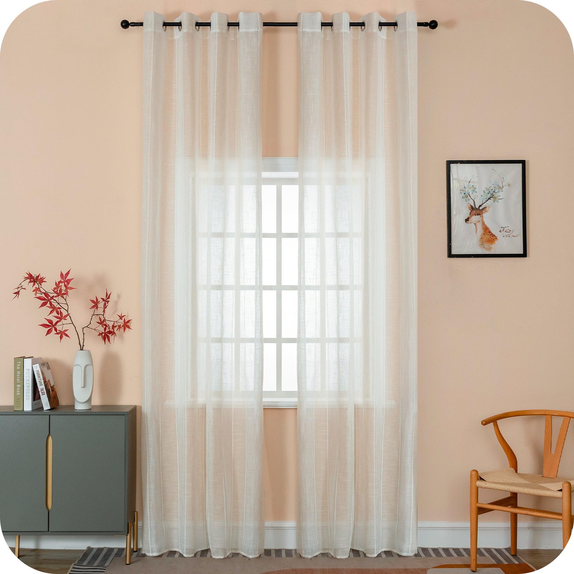 GIRASOLE HOME® Coppia Tende Filtranti in Simil Lino Tenda per Interni 2 Pannelli con Occhielli 140x285cm