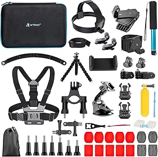 Artman Action Camera Accessories Kit 60-In-1 for GoPro Hero 12 11 10 9 8 7 6 5 Session 4 3+ 3 2 1 Black Silver SJ4000 / SJ5000 / SJ6000 DJI OSMO Action DBPOWER AKASO Xiaomi Yi APEMAN
